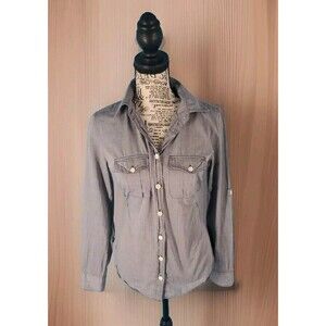 J. Crew Xs Button Front Shirt Chambray  Lightweight Cotton Roll Tab Sleeve Blue